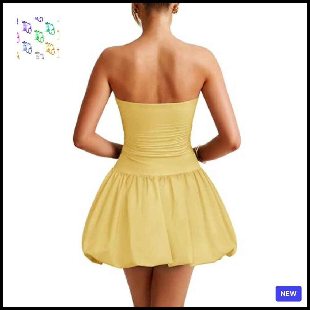 Tube Top Mini Bubble Dress Sleeveless Backless Sexy Bodycon Ruched Party - Picture 5 of 7